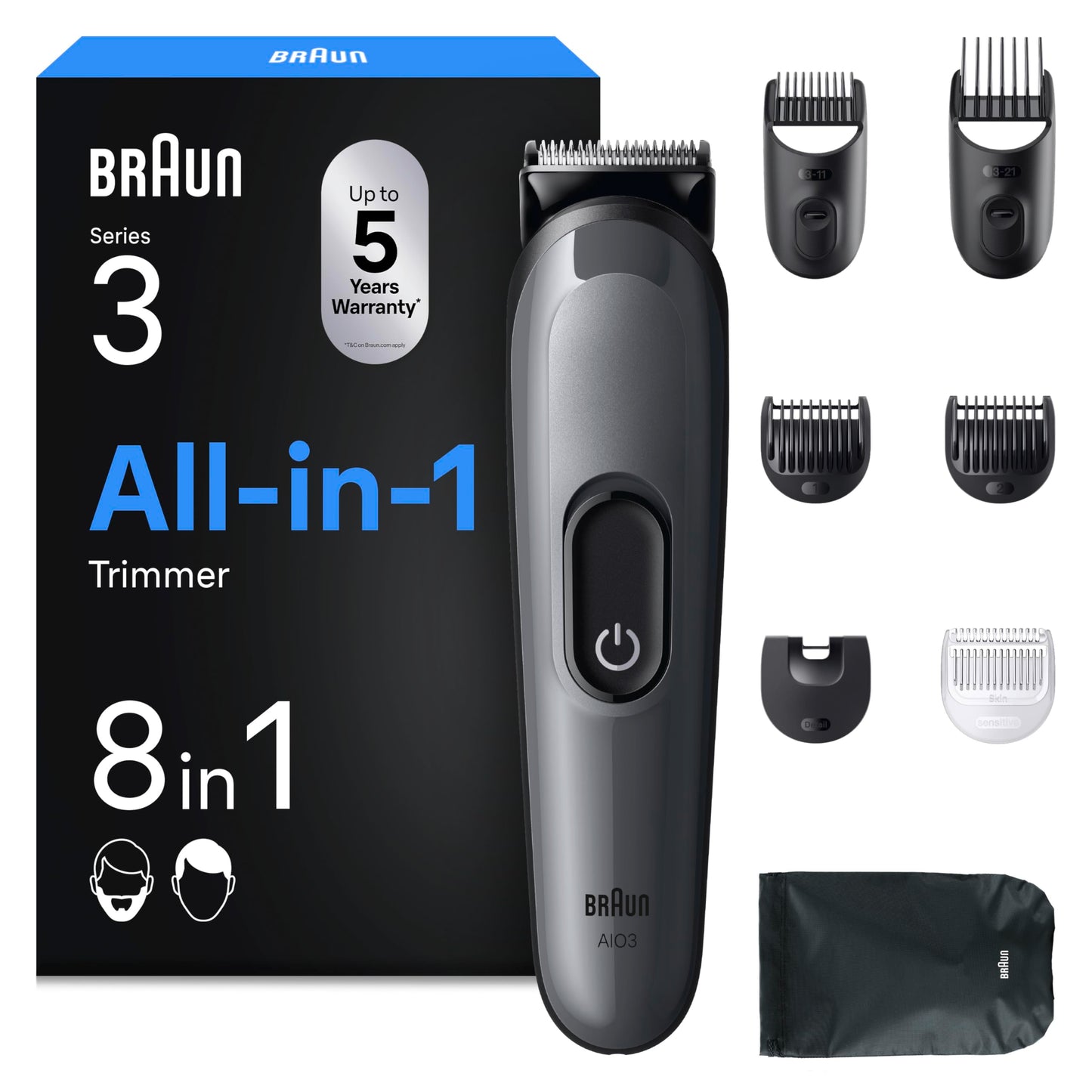 Trimmeris Braun Multigroom All-in-One Series 3, 8-in-1 trimmeru komplekts 3, AIO3540, Grau