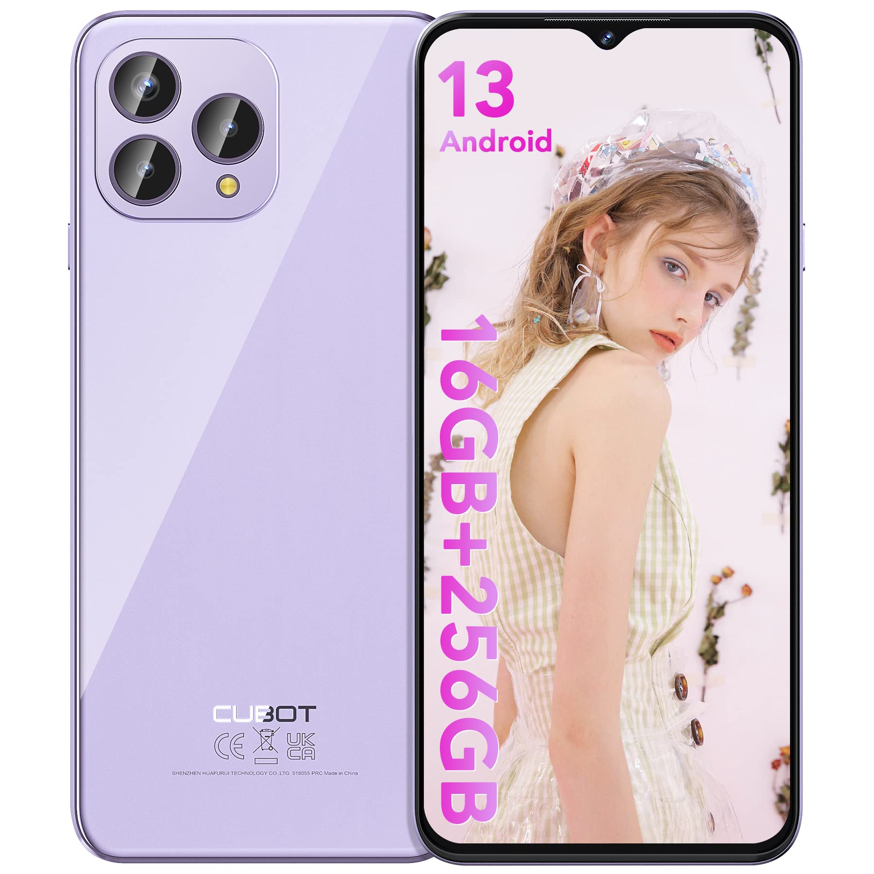 CUBOT P80 - 6.5" FHD+ smartphone, 8GB RAM, 256GB storage, 48MP triple camera, 5200mAh battery, Android 13, purple color