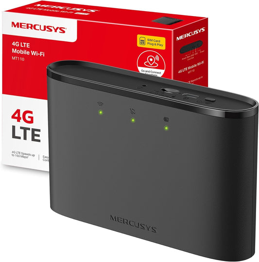 Mercusys mobilais WLAN maršrutētājs MT110, portatīvais WLAN ceļojumiem bez līguma, 4G LTE 150 Mbps, savienojums ar līdz 10 ierīcēm, līdz 10 stundu lietošanas laiks
