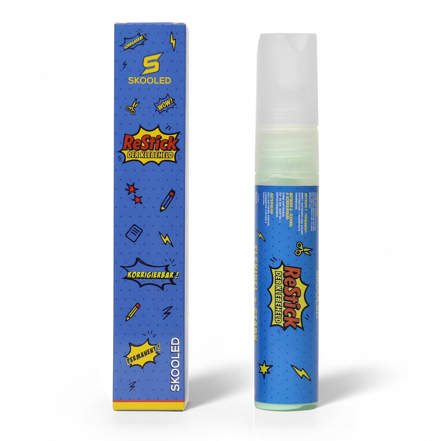 Līmes zīmulis S Skooled ReStick 2-in-1, pastāvīga un koriģējama līmēšana, bez atlikumiem, atkārtoti pozicionējams