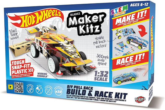 Mondo 51193 Maker Kitz Build un Race Kit - Pull back action, customizable design, Hot Wheels theme.