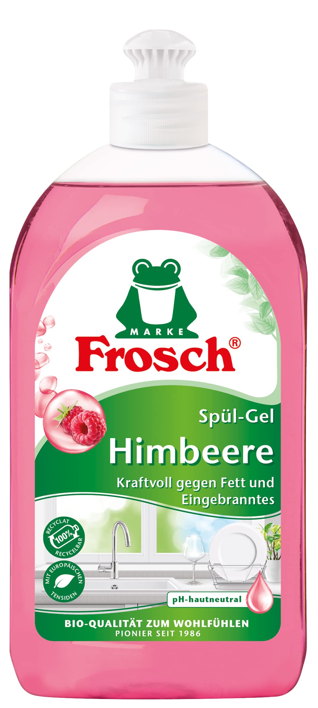 Trauku mazgāšanas līdzeklis Frosch Himbeer Spül-Gel, 500 ml, rozā