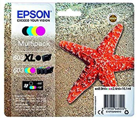 Epson 603XL T03A940 4PACK - Cian ink cartridges, high capacity, vibrant color, compatible with select Epson printers.