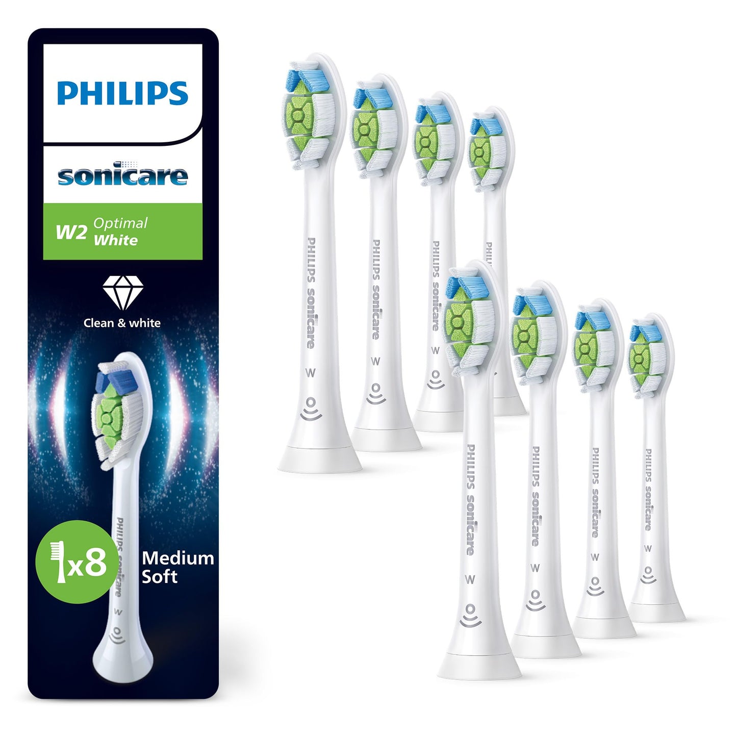 Philips Sonicare W2 Optimal White zobu birstes uzgaļi, oriģināli, balti, 8 gab., HX6068/87