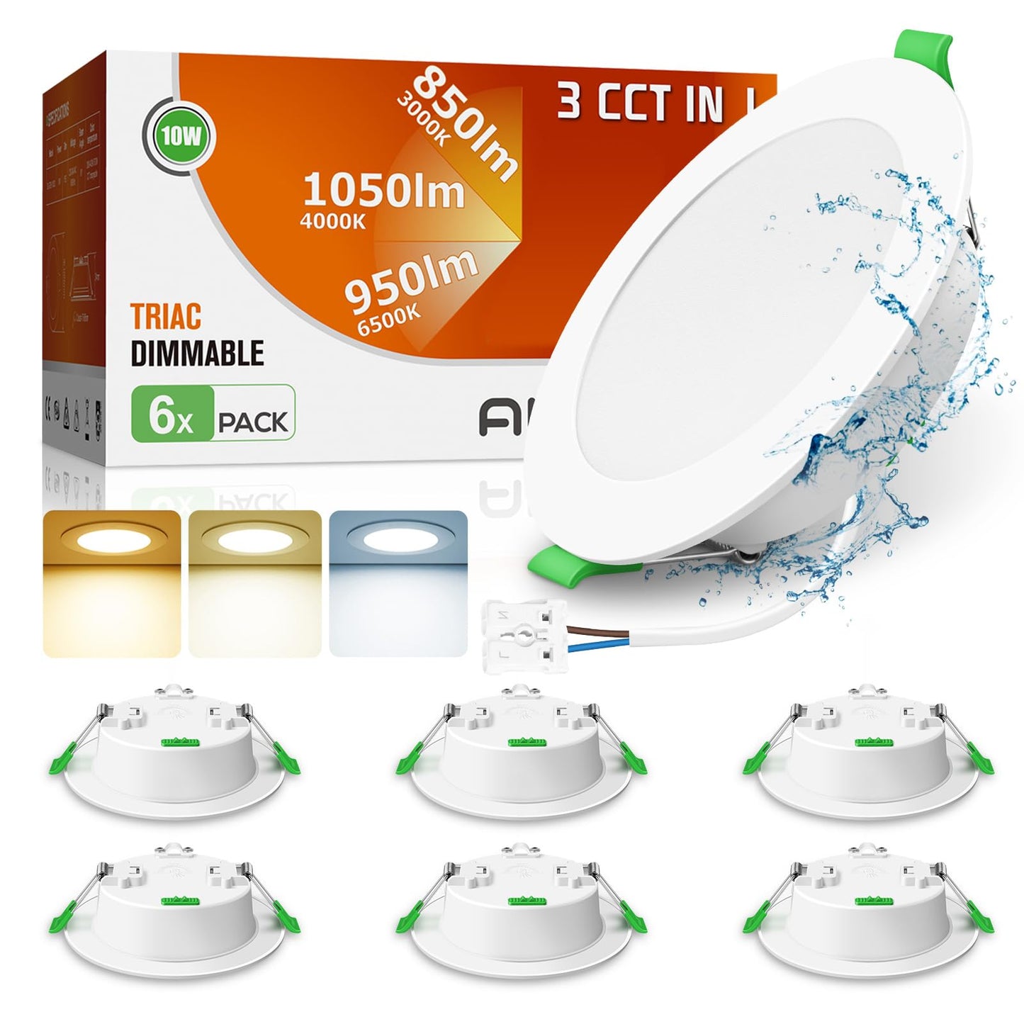 ALUSSO 3CCT LED iebūvējami gaismekļi 230V dimmējami 10W IP44 caurums 90-100MM 6 gab. komplekts