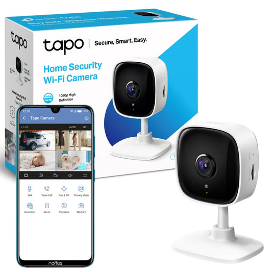 TP-Link Tapo Mini viedā drošības kamera, iekštelpu CCTV, darbojas ar Alexa un Google Home, nav nepieciešams centrmezgls, 1080p, divvirzienu audio, nakts redzamība, SD atmiņa, ierīču koplietošana (Tapo C100)