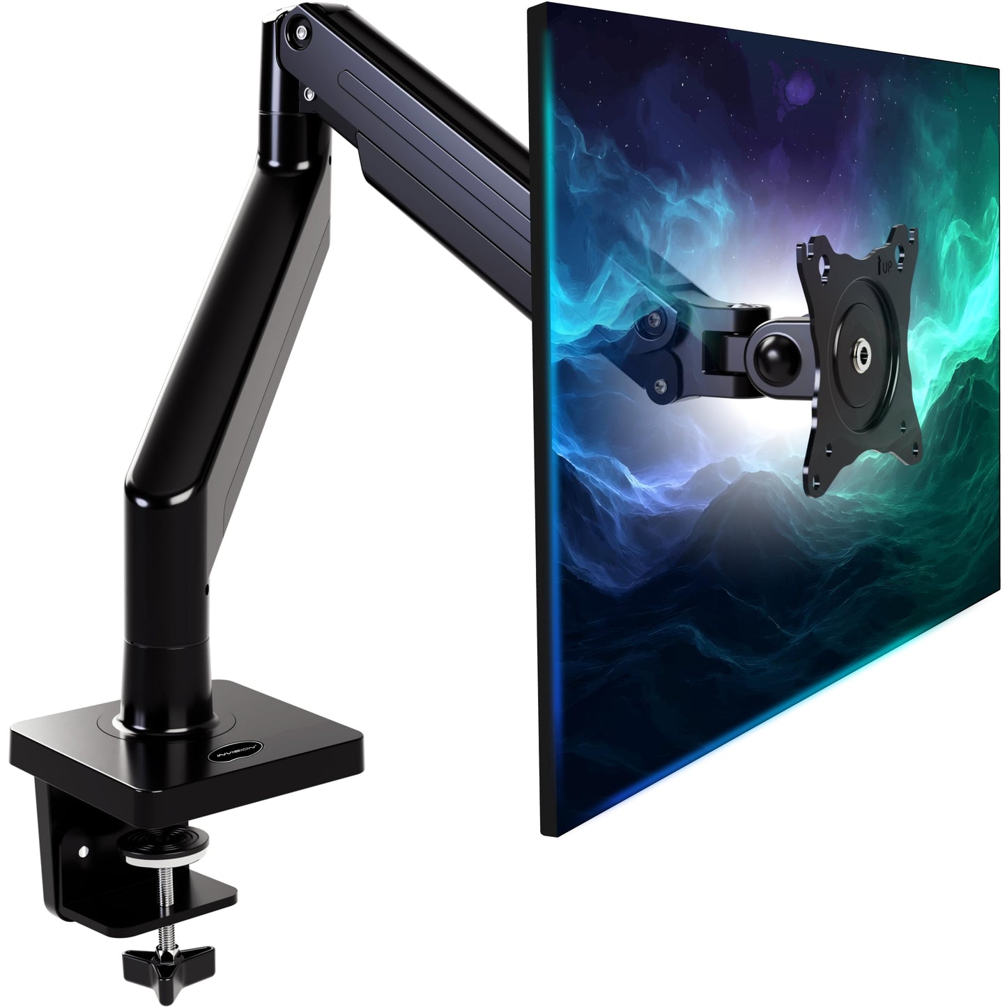 Monitora turētājs Invision 24"-40" monitoriem, VESA 75/100mm, ergonomisks, augstumā regulējams galda stiprinājums 2-15 kg, MX450