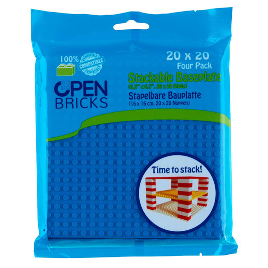 OPEN BRICKS būvplāksnes - 20x20 cm, zils, 4 gabali, saderīgs ar visiem vadošajiem zīmoliem, abpusēji būvējams
