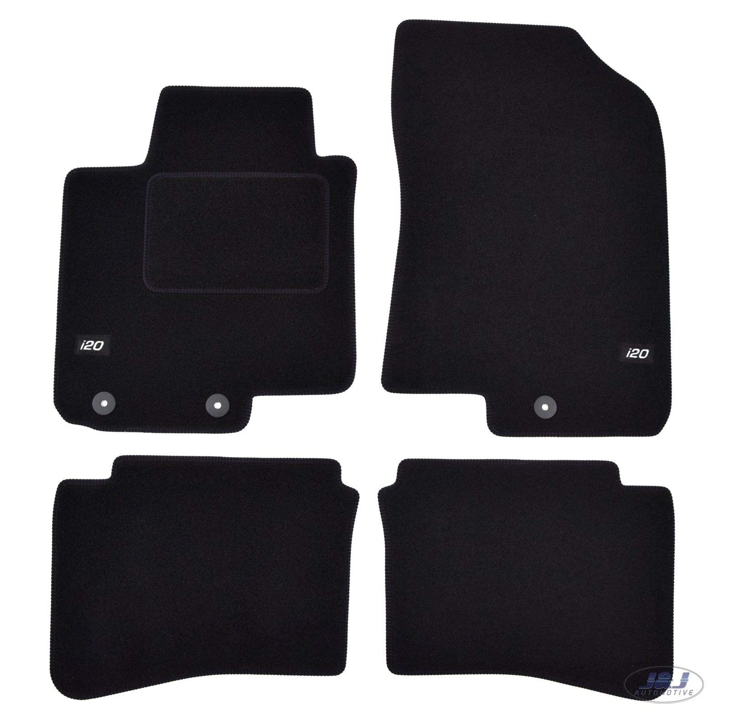 12. J&J AUTOMOTIVE | Velūra paklājiņi ar logo automašīnām, kas piemēroti I20 2015-2020, neslīdoša pamatne, pastiprināts pedāļu zonā
