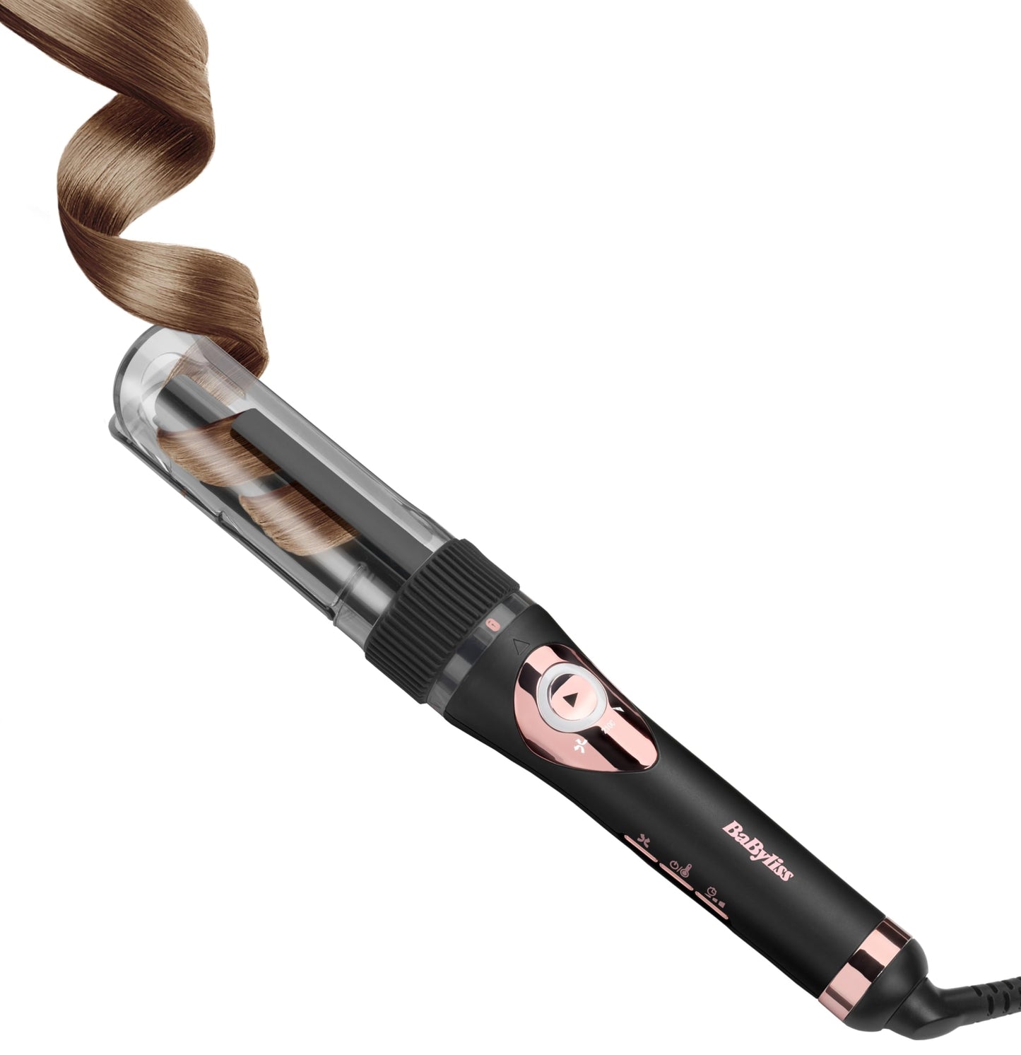 BaByliss Curl Secret Lite - Automātiskā lokšķēre, viegla un ātra matu veidošana, 5 siltuma līmeņi līdz 210°C – Melna un rozā zelta, C1031E