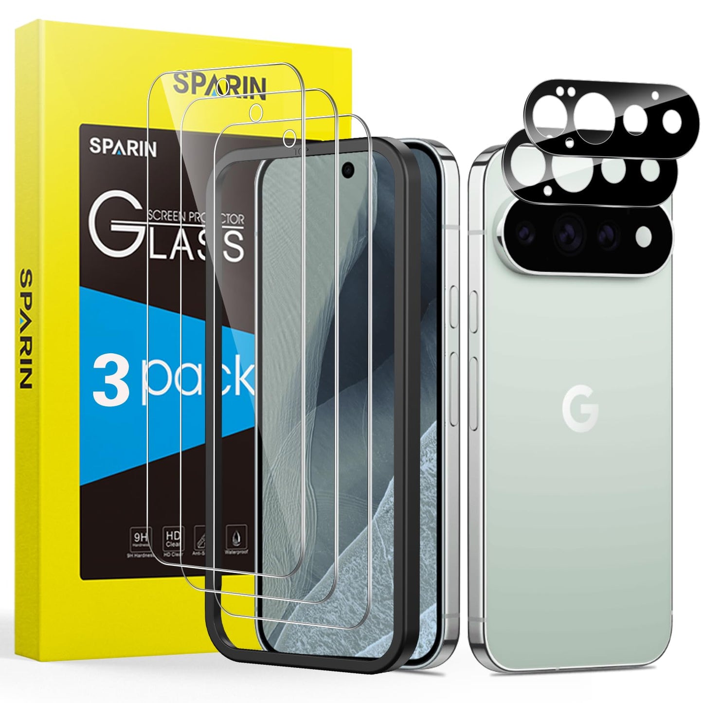 Aizsargstikls Google Pixel 11 Pro ekrānam un kamerai, SPARIN, 3+2 gab.