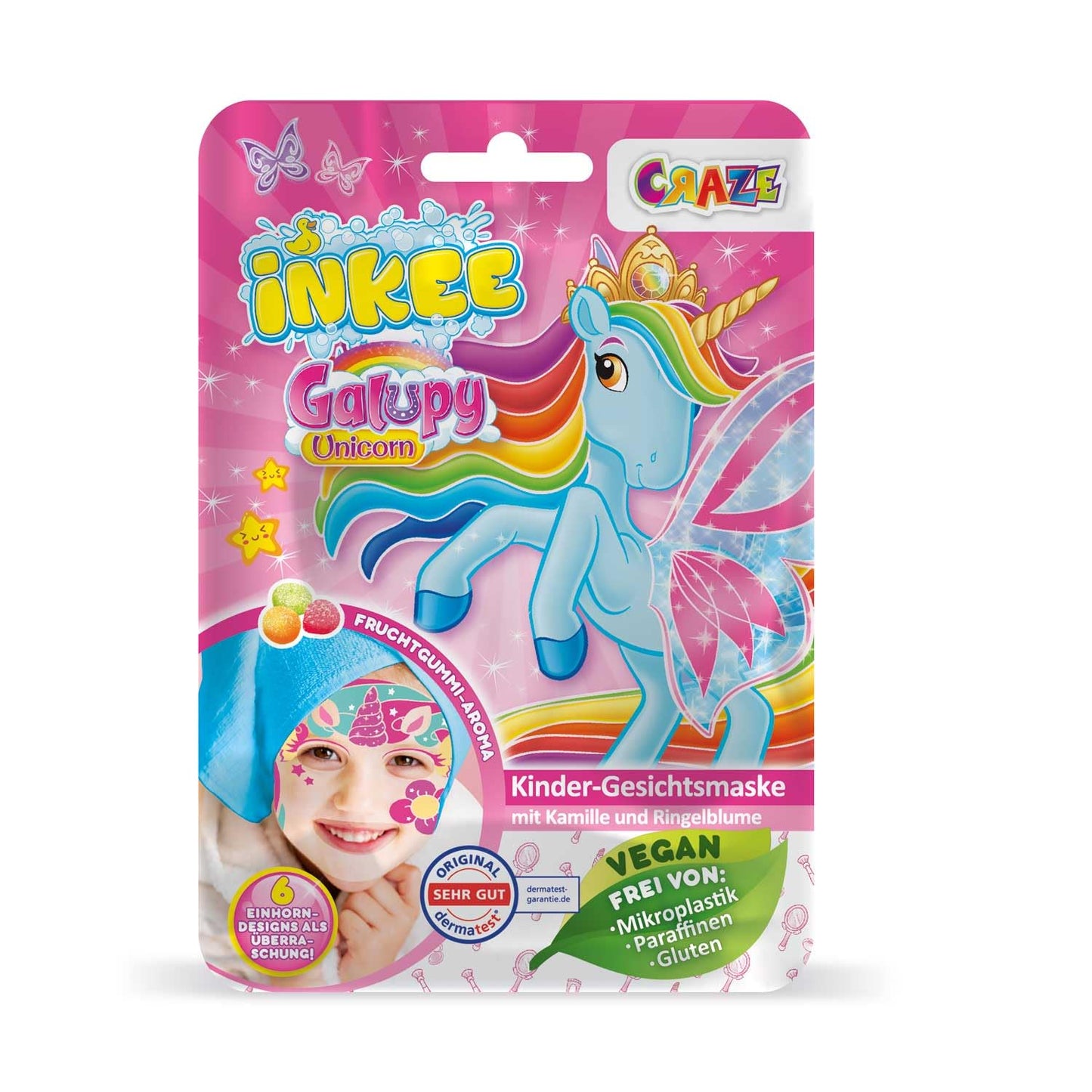 Sejas maska bērniem INKEE 3x Galupy Unicorn, skaistumkopšanas auduma maska meitenēm