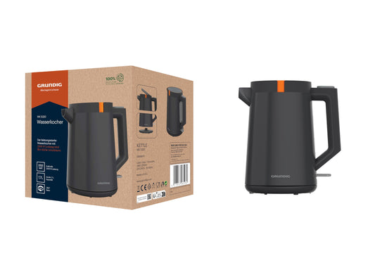Grundig WK 5320 Kettle - 2200W, 1.7L capacity, automatic shut-off, hidden stainless steel heater, gray/terracotta.