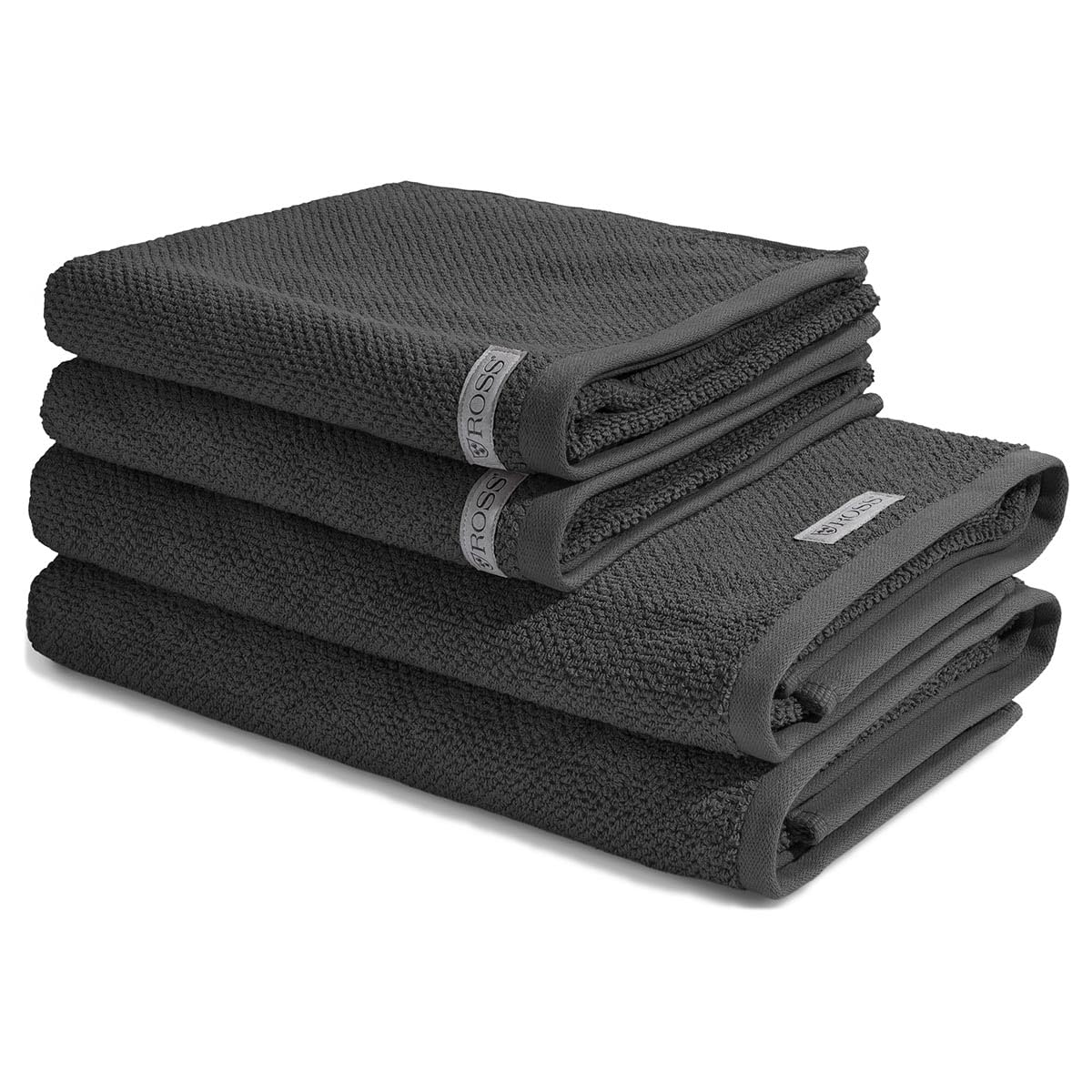 Frotē dvieļu komplekts Ross Selection Bio-Baumwolle, 4 daļas, 2 x roku dvielis un 2 x vannas dvielis, 540 g/m2, kokvilna, antracīts
