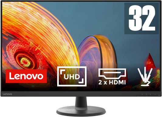 Lenovo D32u-45 - 31.5" 4K monitor, 3840x2160, 60Hz, 4ms response time, VA panel, HDMI, DisplayPort, anti-glare, black.