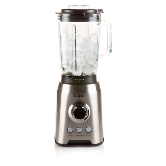 Domo DO710BL - 1000W blender with 1.5L capacity, sleek silver and black design, perfect for smoothies and soups.