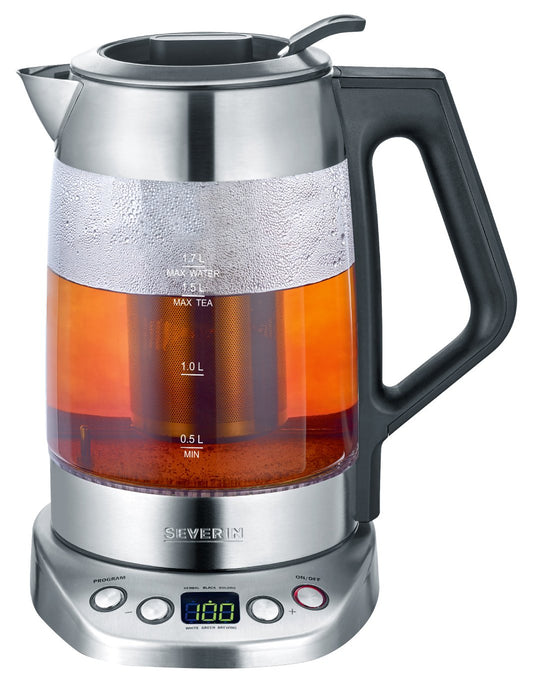 Severin WK 3479 - Deluxe digital glass kettle, 3000W, 1.7L, matte stainless steel, Easy Select function.