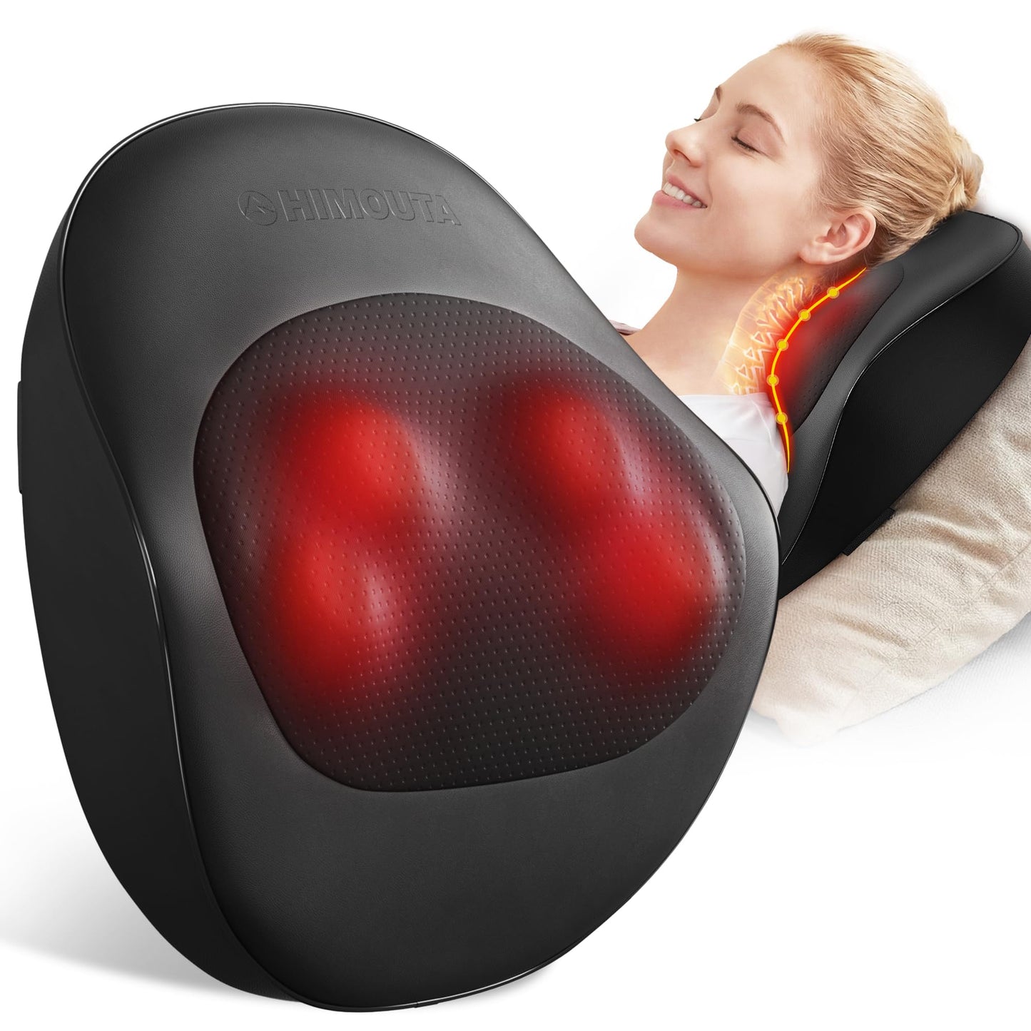 Himouta 3D Shiatsu kakla masāžas ierīce ar siltumu, masāžas spilvens mugurai