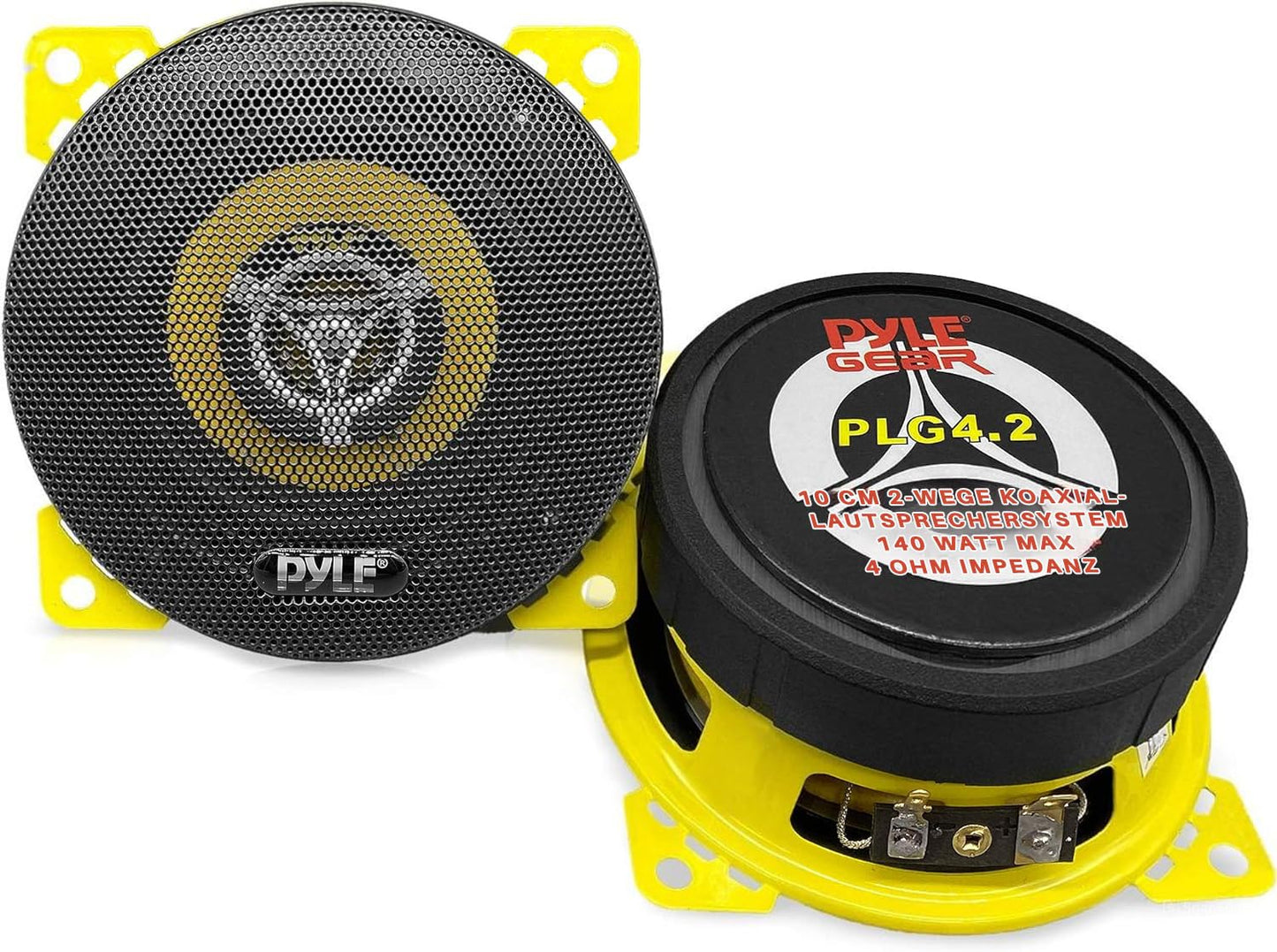 Pyle Auto divu ceļu skaļruņu sistēma Pro 10,16 cm 140 vati 4 Ohm vidējā augstskaļruņu komponentu audio skaņas koaksiālais skaļrunis automašīnas radio ar 0,57 kg magnētu, 4,7 cm iebūves dziļums, piemērots standartam