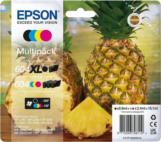 Epson 604 tinte - 4-krāsu multipaka, melna XL, CMY, saderīga ar XP-2200, XP-3200, WF2910DWF, ReadyPrint Flex-tintes.