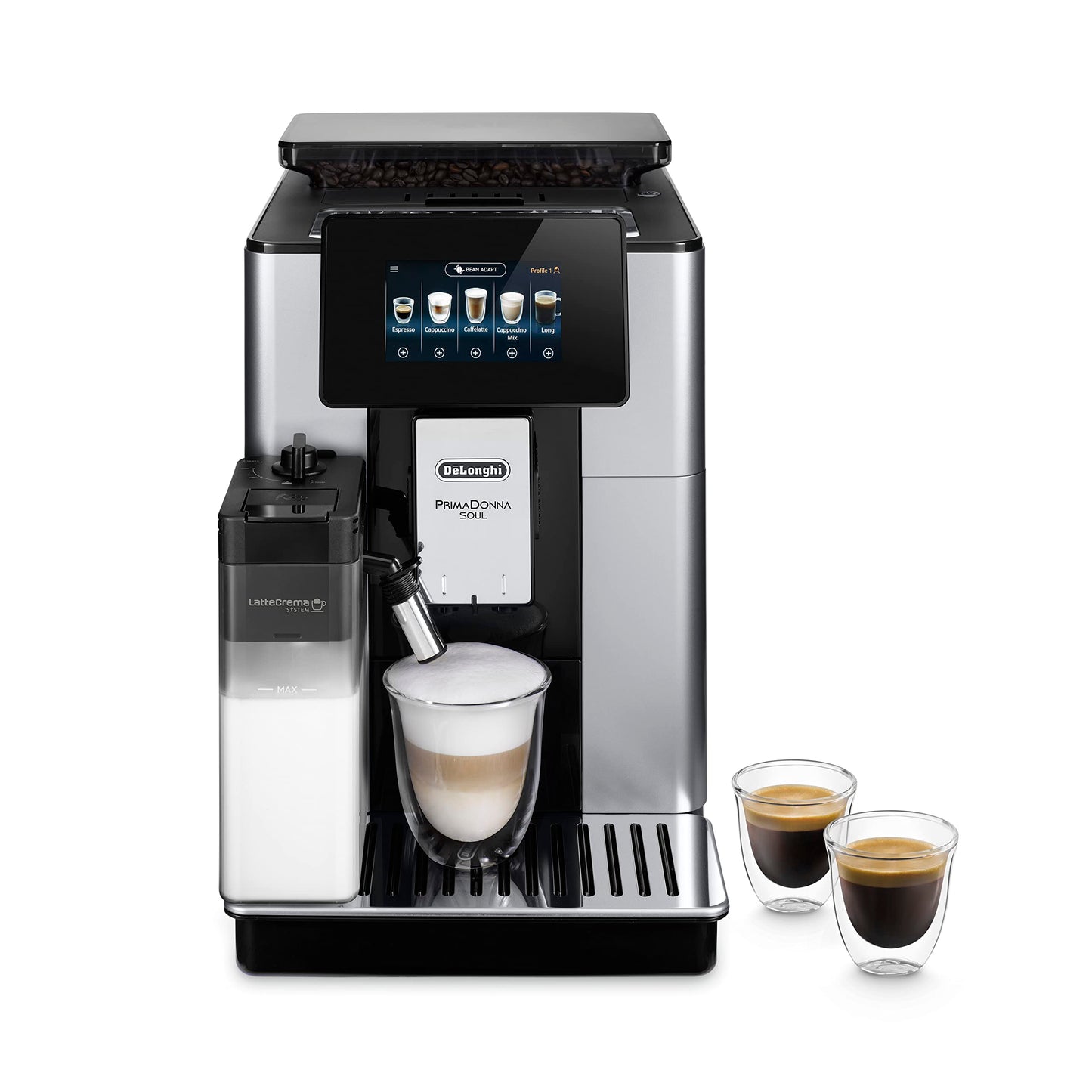 De'Longhi PrimaDonna Soul Perfetto ECAM 612.55.SB - Fully automatic coffee machine, LatteCrema system, Bean Adapt technology, 18 recipes.