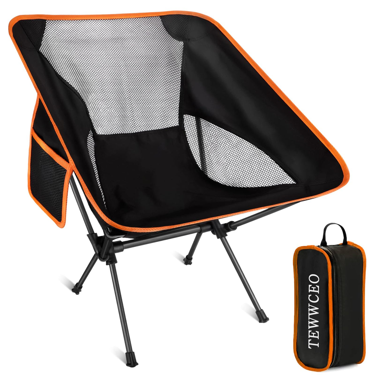 Saliekams kempinga krēsls TEWWCEO ar somu, ultralight, melns
