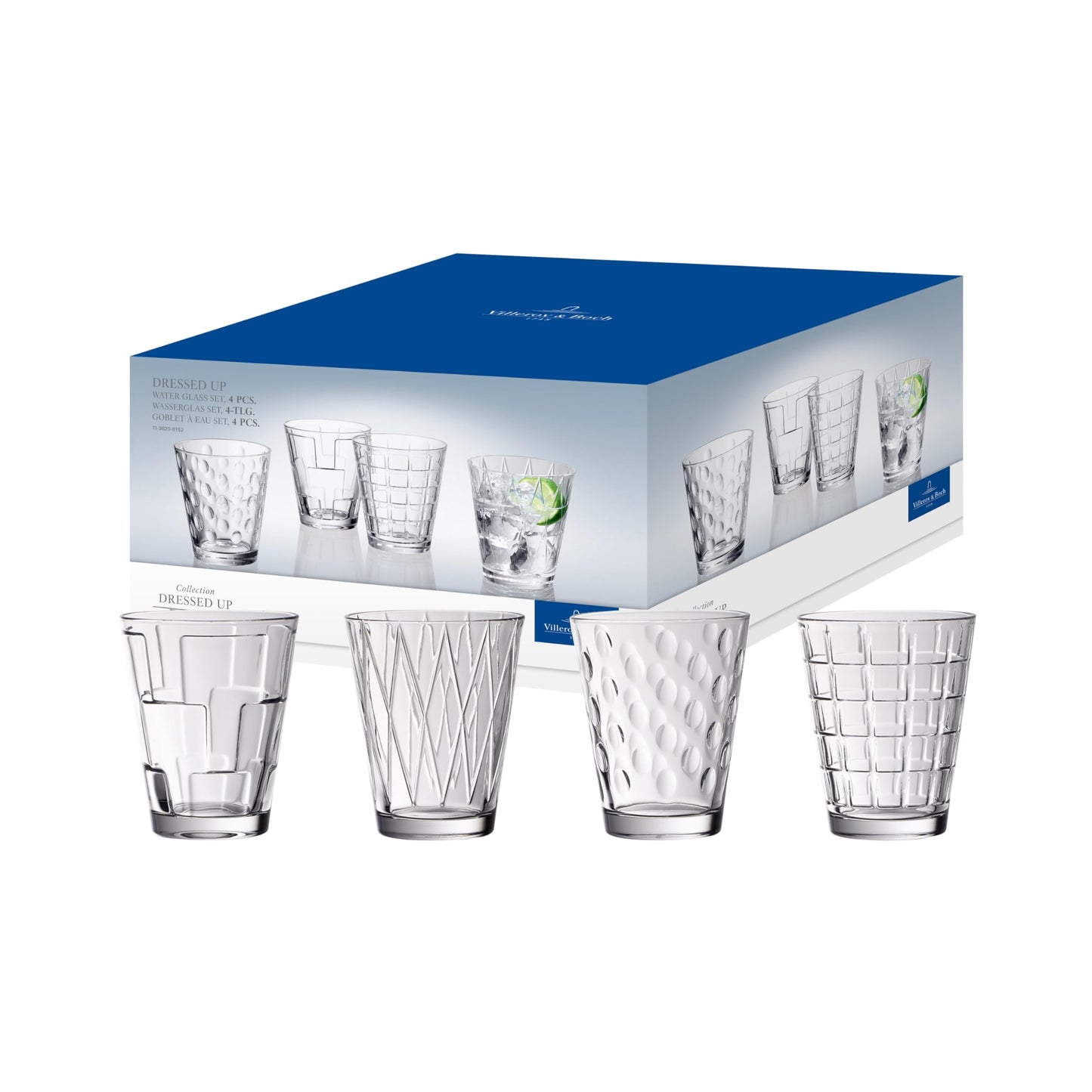 Ūdens glāzes 4 gab. Villeroy & Boch Dressed Up, 310 ml, mazgājamas trauku mazgājamā mašīnā, īpašas dzeramās glāzes, sulu glāzes, kristāla stikls