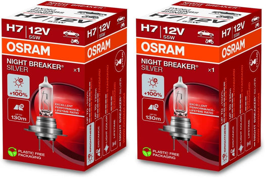 Halogēna spuldze Osram Night Breaker Silver H7, +100% spilgtums, 12V auto priekšējais lukturis, 64210NBS, 1 spuldze (2 gab. iepakojumā)