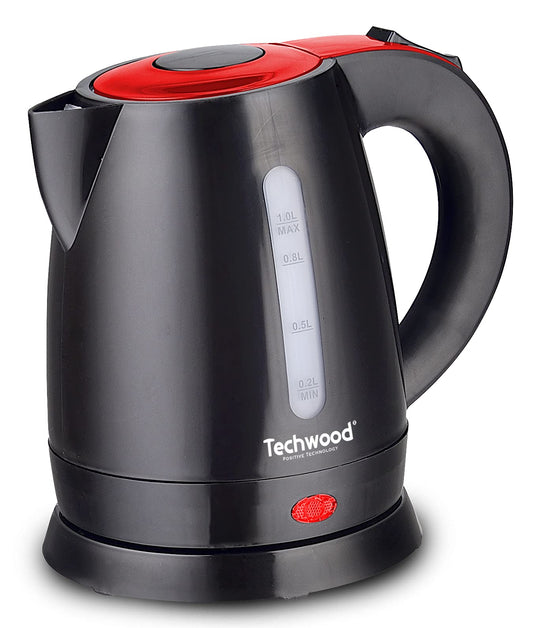 Techwood TB-1035 elektriskā tējkanna - 1 l, melna/sarkana, ātra vārīšana, droša un efektīva.