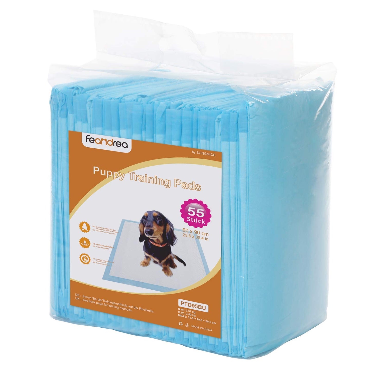 Suņiem paredzētās uzsūcošās paklājiņi Feandrea Puppy Pads, 90 x 60 cm, 55 gab.