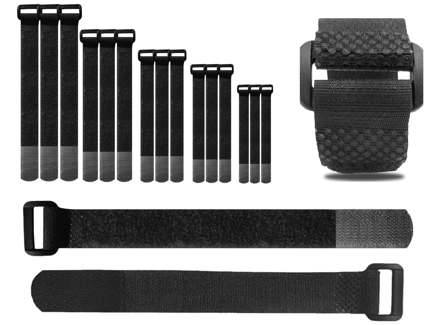 Kabeļu saites Hazarox 35 gab. ar sprādzi, 5 izmēri 12–40 cm, atkārtoti lietojamas