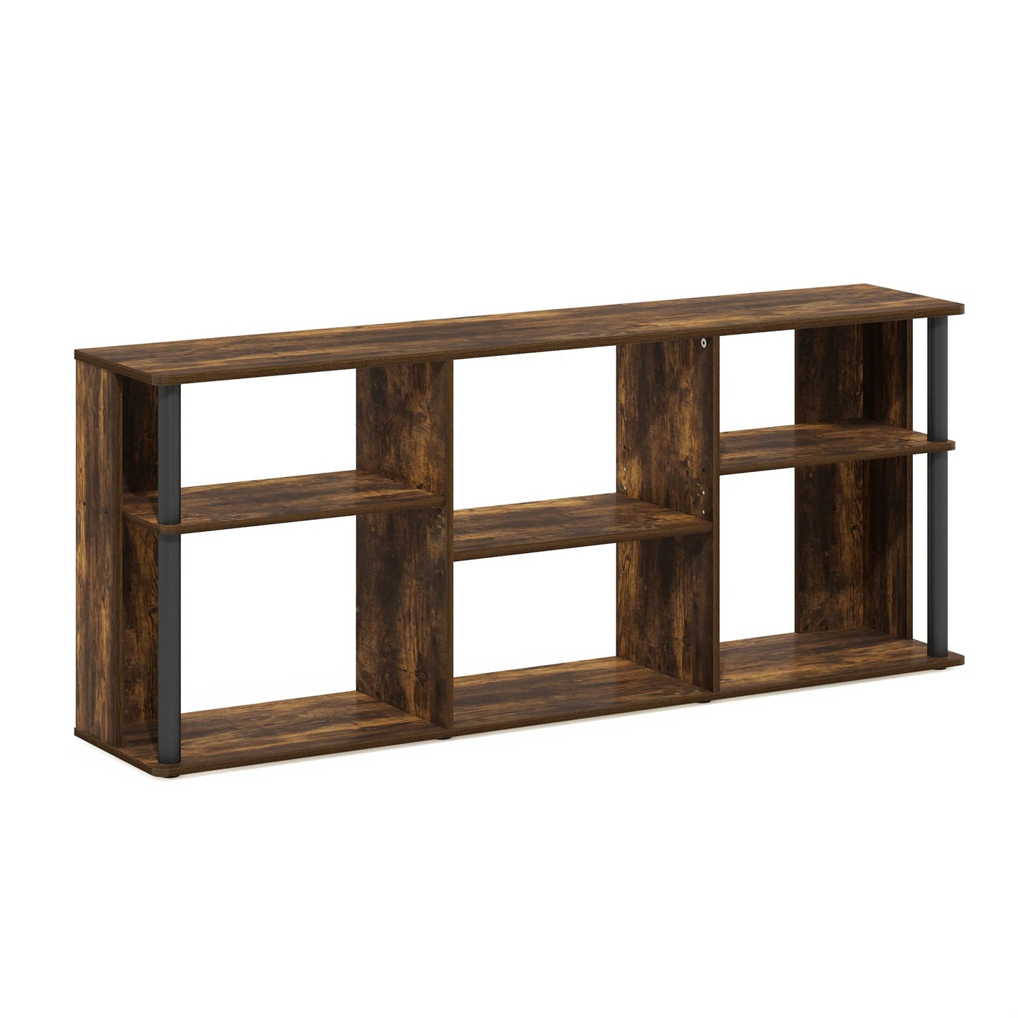 Furinno klasiskā TV statīvs ar plastmasas stabiem televizoriem līdz 65 collām, dzintara priede/melns, 29.79 (D) x 146.99 (W) x 60.10 (H) cm