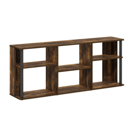 Furinno klasiskā TV statīvs ar plastmasas stabiem televizoriem līdz 65 collām, dzintara priede/melns, 29.79 (D) x 146.99 (W) x 60.10 (H) cm