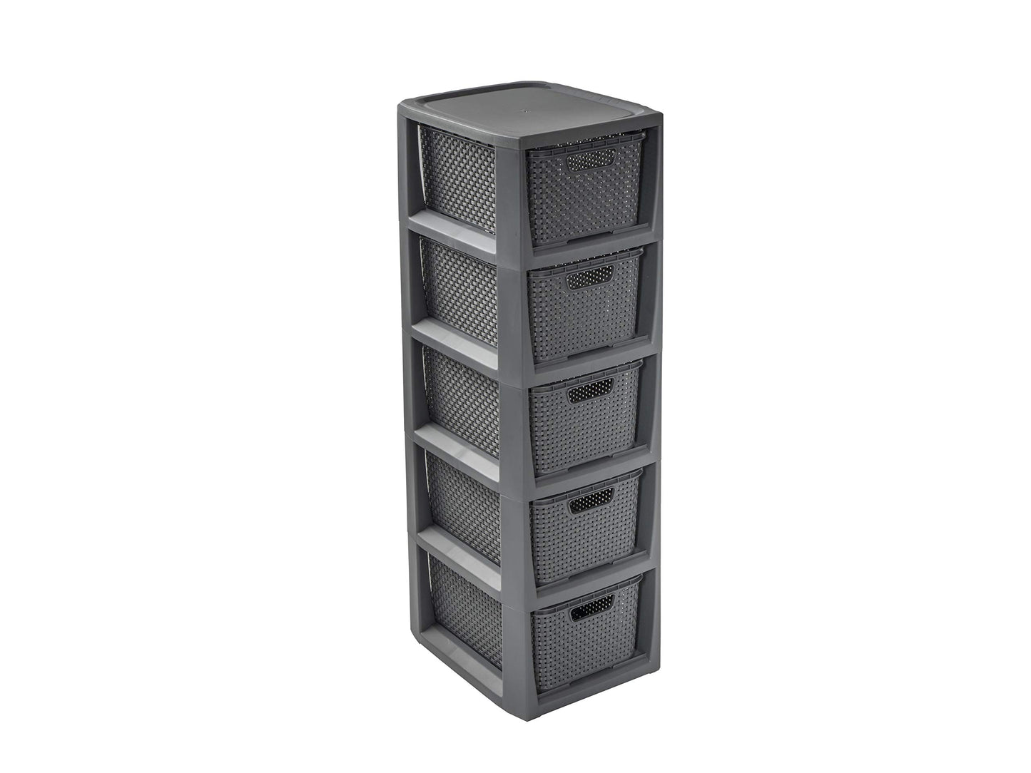BranQ - Home essential plaukts ratanas dizainā, PP plastmasa, antracīts, 29,5 x 24 x 80 cm, 5 groziem