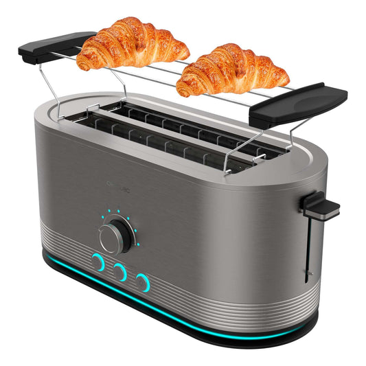 Cecotec vertikālais tosteris no nerūsējošā tērauda ar diviem gariem slotiem Shine&Toast Extra Double. 1400W, jauda 4 šķēlēm, slotu platums 3,8 cm, gaismas gredzens, 7 grauzdēšanas pakāpes, augšējās stieples.