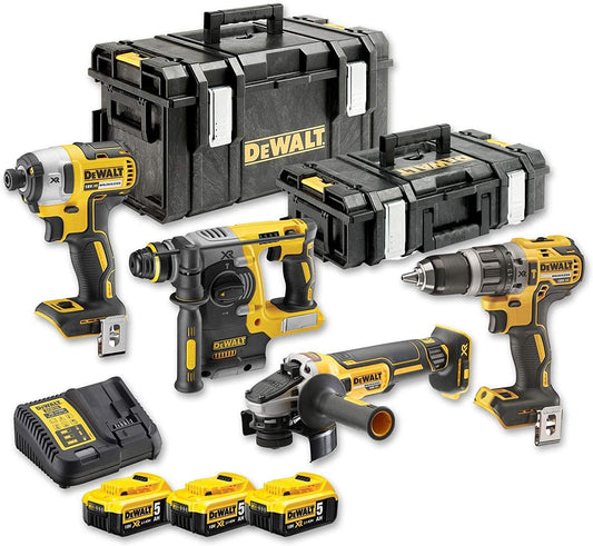 Dewalt 18V Kombo Kompleks DCK422P3 - 1x trieciena urbis, 1x skrūvgriezis, 1x SDS+ āmurs, 1x slīpmašīna, 3x 5Ah akumulatori.