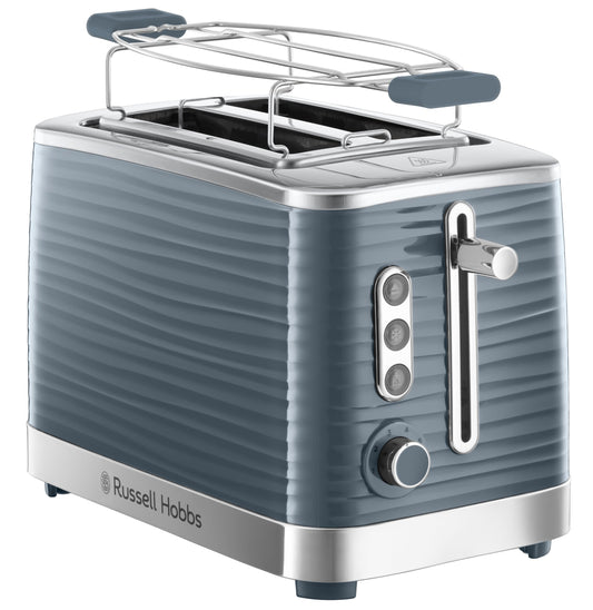 Russell Hobbs tosteris [2 šķēlēm] Inspire pelēks ar augstas kvalitātes spīdīgu struktūru (paplašinātas tosteru atveres, ieskaitot maizīšu uzlikumu, 6 brūnināšanas līmeņi + atkausēšanas un sildīšanas funkcija) 24373-56