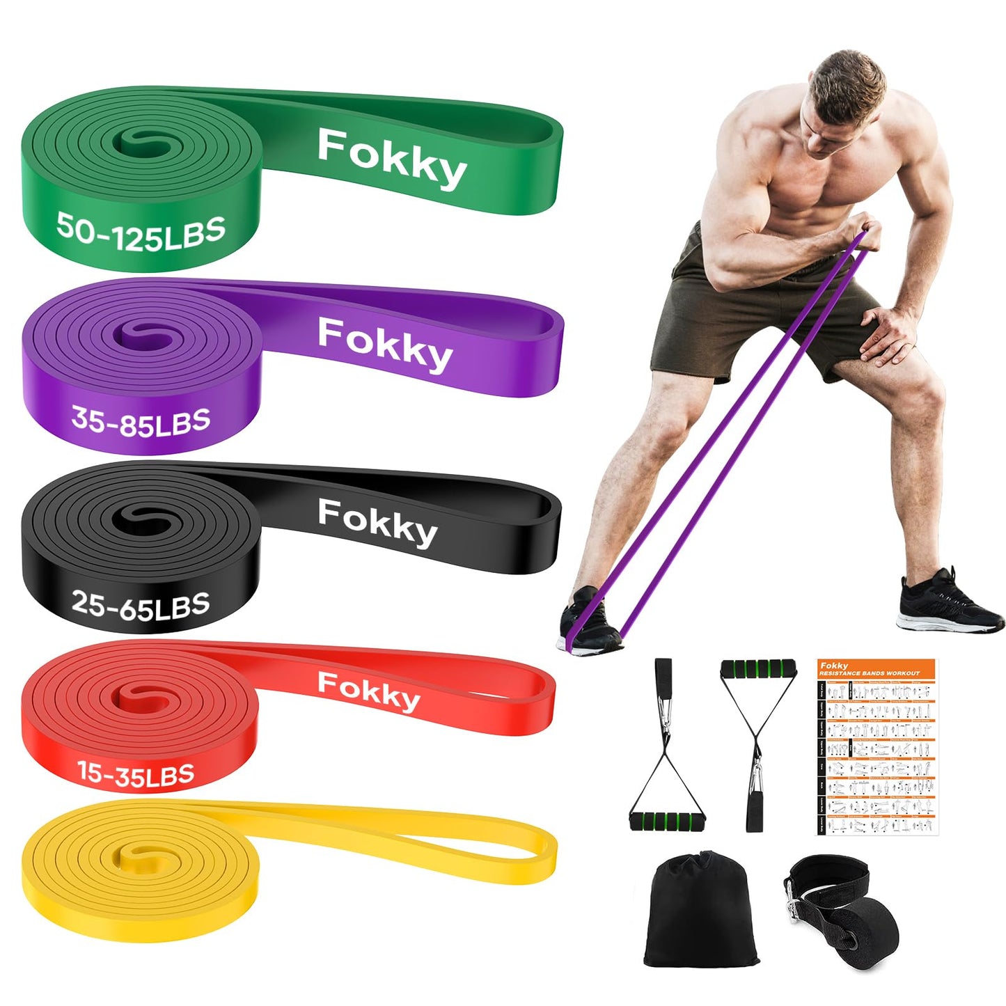 Fitnesa gumijas Fokky pretestības lentes ar 5 līmeņiem