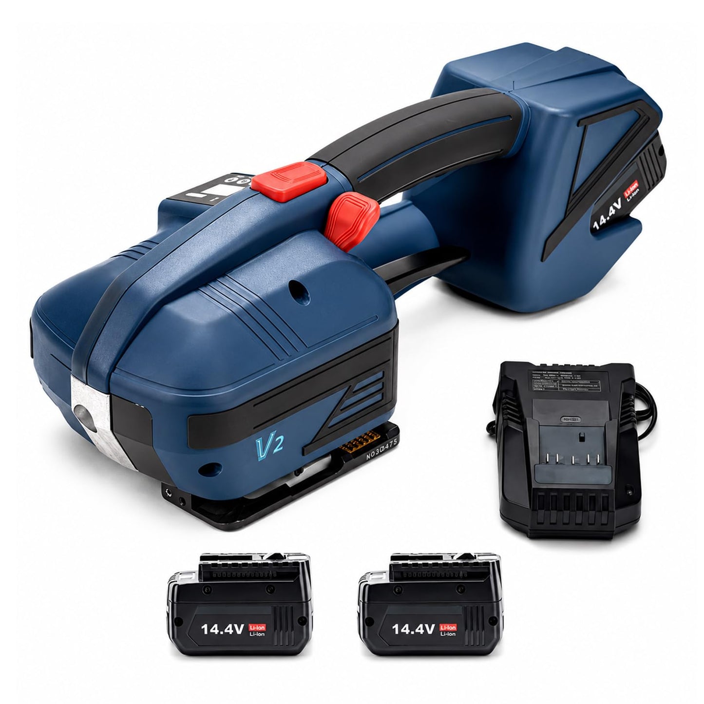 Elektriskā siksnu strappinga iekārta Lhmwtwr, 4000mAh akumulators, 900-3200N, PET/PP lentēm 13-16mm, 2 baterijas