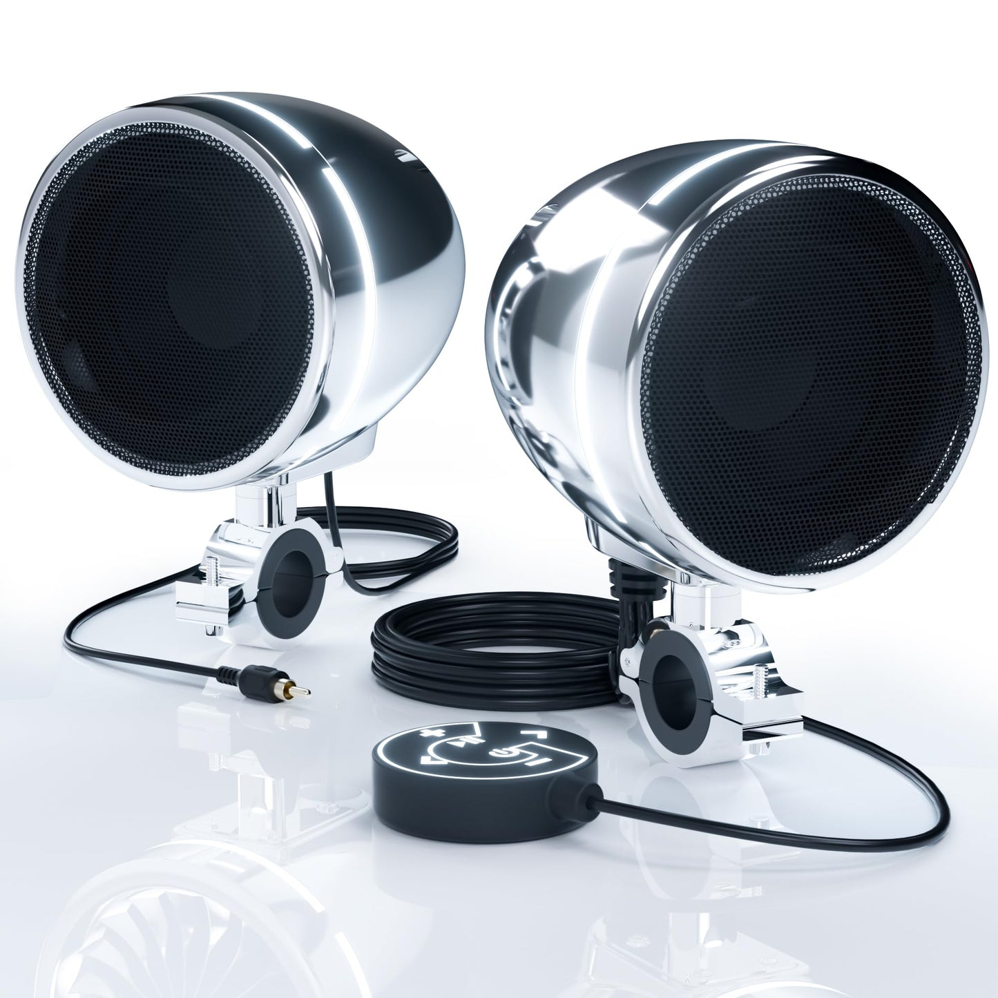 Motocikla Bluetooth skaļruņi GoHawk AN4-Halo, 10,2 cm ūdensizturīga stereo sistēma ar LED gredzenu, iebūvēts pastiprinātājs, USB-AUX, Harley ATV Scooter 4-rad, AN4-Halo Chrome