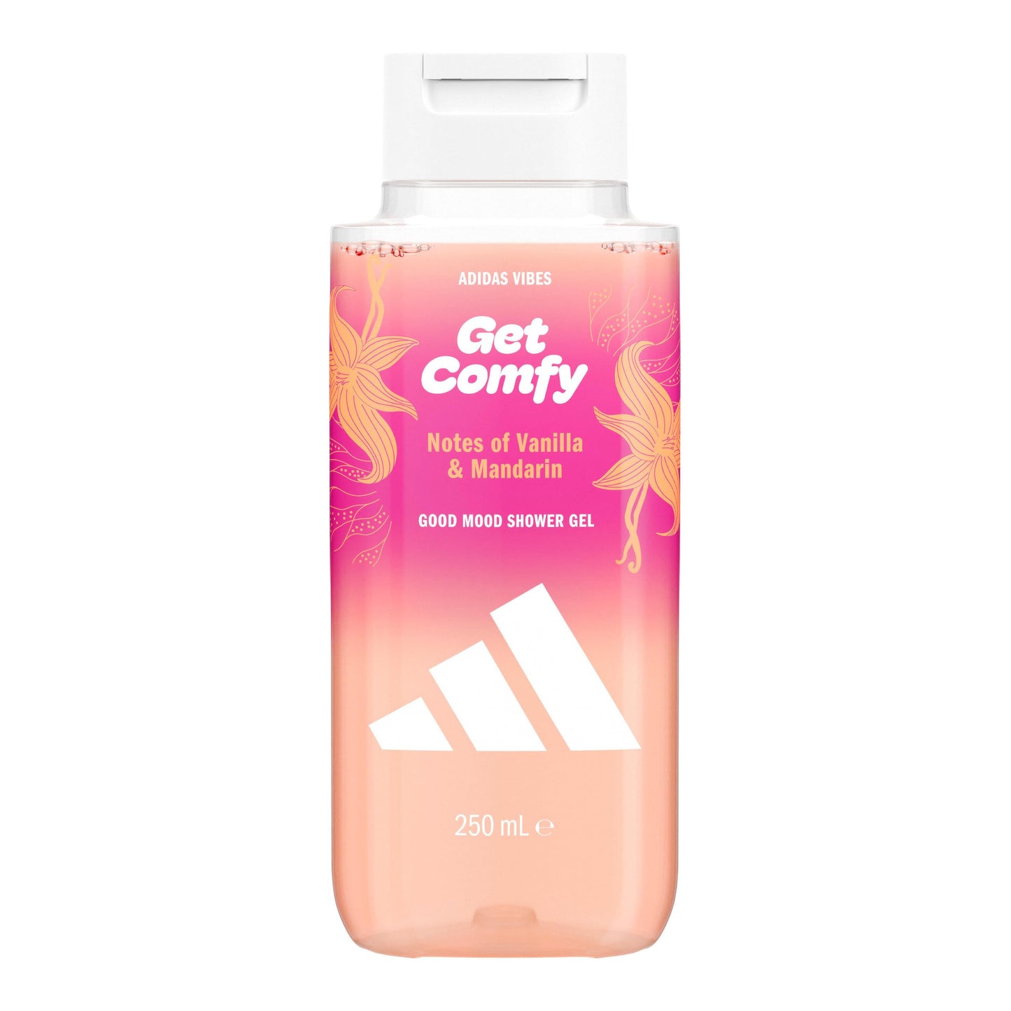 Dušas želeja adidas Vibes Get Comfy, 250 ml, ar vaniļas un mandarīna notīm, ziedu aromāts