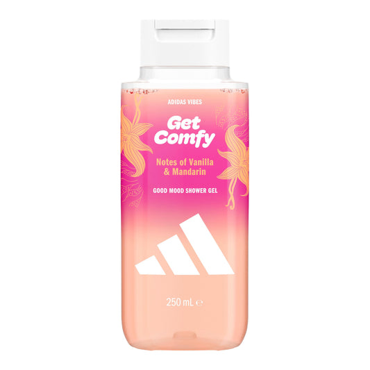 Dušas želeja adidas Vibes Get Comfy, 250 ml, ar vaniļas un mandarīna notīm, ziedu aromāts