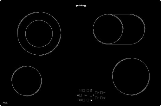Privileg PCTAC 7042 NE stikla keramikas plīts / 77 cm / Duo vārīšanas zona / Skārienvadības kontrole / Bērnu aizsardzība / Taimeris ar automātisko izslēgšanu / Atlikušās siltuma rādītājs