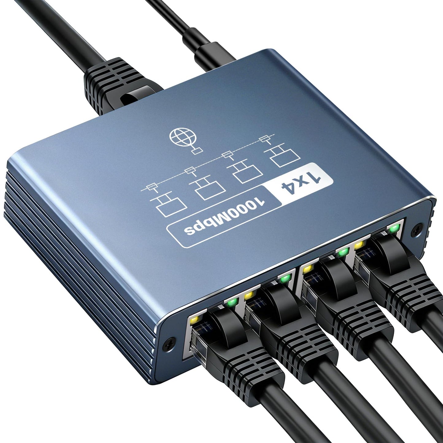 Dictien LAN slēdzis 1 uz 4 1000Mbps Ethernet sadalītājs 4 portu alumīnija