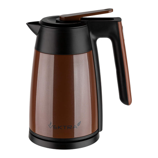 Vektra VEK-1703BR VEK-1703R - 1.7L vacuum-insulated kettle, adjustable temperature, brown stainless steel, cordless, energy-saving.