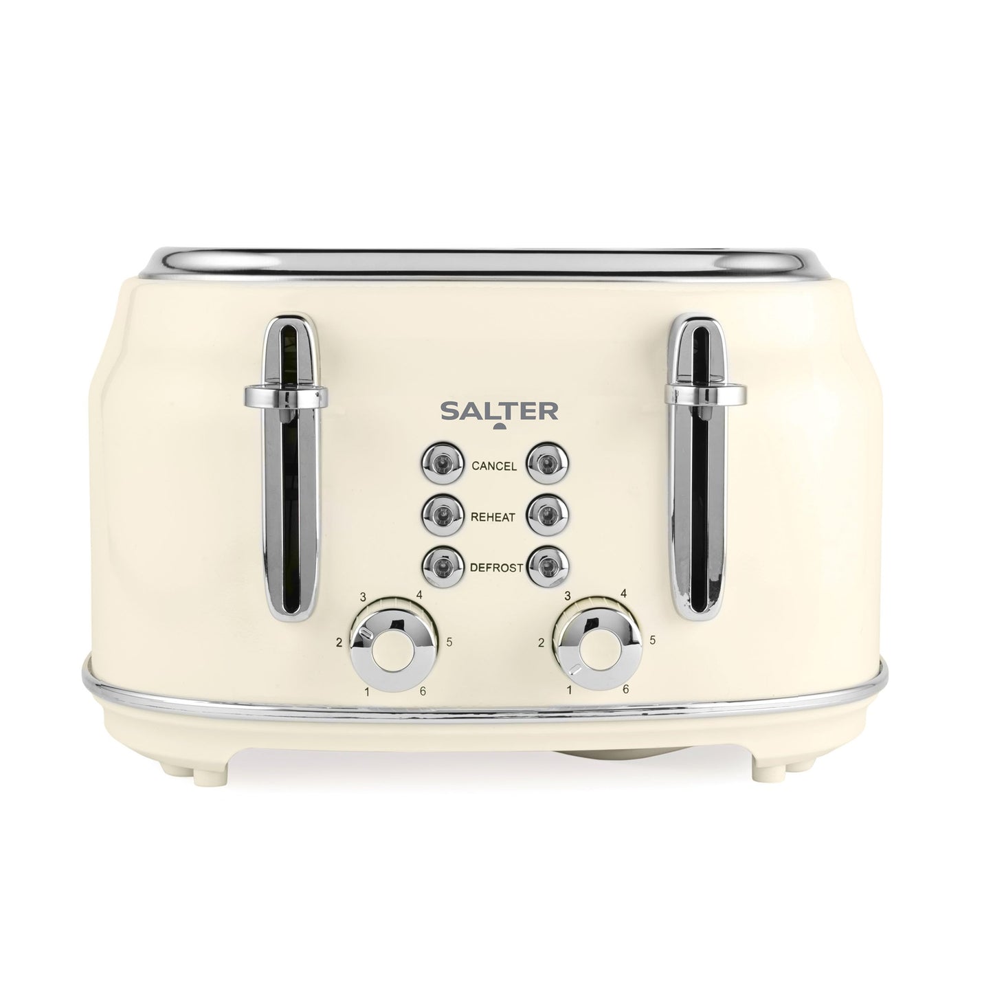 Salter Retro tosteris 4 šķēles – plata atveres, 6 brūnināšanas pakāpes, atkausēšana, uzsildīšana, pārtraukšanas funkcijas, izņemama drupaču atvilktne, pašcentrēšana, 1630 W, krēms, EK5739CRMVDE