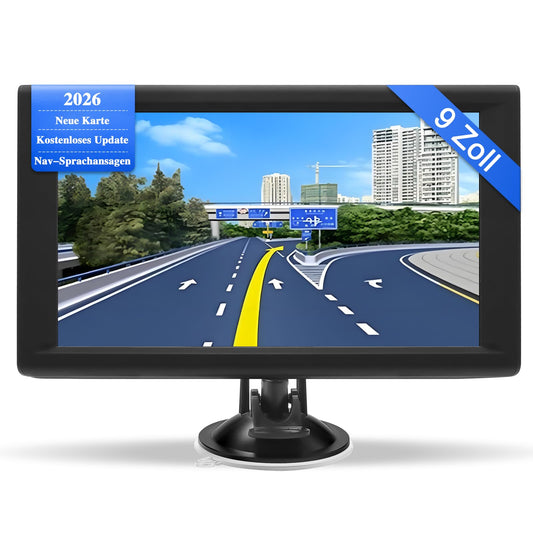 GPS navigācija auto 9 collu, kravas auto navigācijas ierīce ar reāllaika satiksmes informāciju, HD displeju un balss vadību, Eiropas kartes, piemērota vieglajiem auto, kemperiem un kravas auto