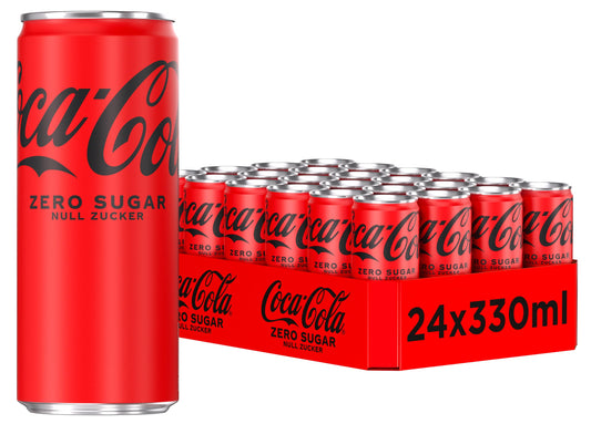 Coca-Cola Zero Sugar bezcukura gāzēts dzēriens, skārdenes, 24 x 330 ml