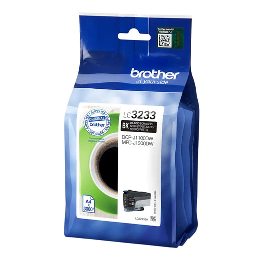 Brother LC3233BK Black Ink Cartridge - Compatible with MFCJ1300DW, yields 3000 pages, high-quality printing.