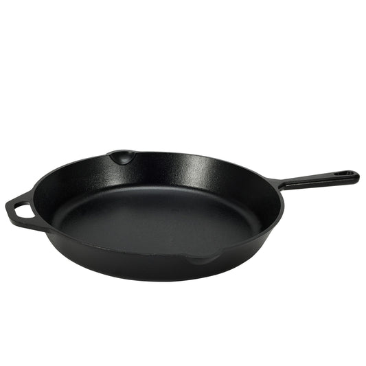 Amazon Basics čuguna panna ar rokturi - ieeļļota, 38,1 cm, melna, ideāla cepšanai un sautēšanai.